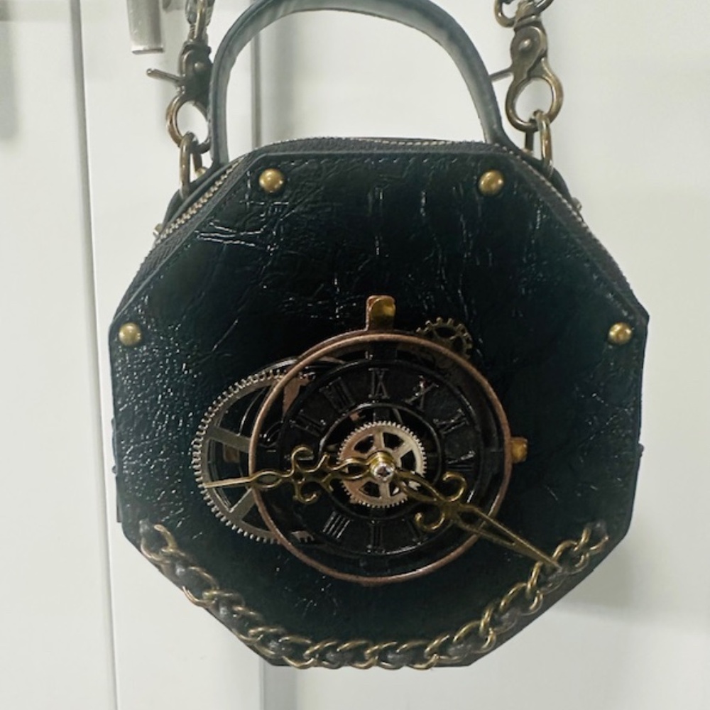 BRAND NEW Unique Crossbody Women's Shoulder Bag Leather Message Clock Black!